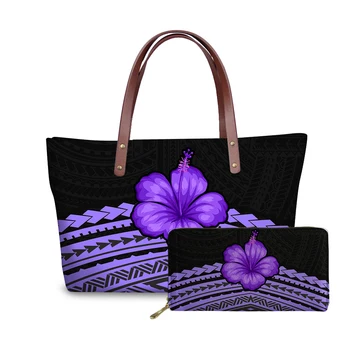 HYCOOL Модерен полинезийски женски комплект чанти от 2 теми, висококачествено кадифе дамски пазарска чанта, дамска чанта за съобщения на ципове на поръчка
