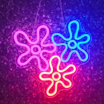 Тройни цветя Облак Неонова реклама Аниме неонова светлина за декора на стените спални тийнейджър Спондж Боб led табели във формата на цвете неонови светлини подаръци