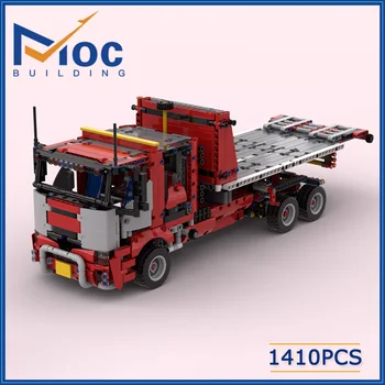 MOC Строителни блокове, превозни средства за възстановяване на двойна кабина на камион САМ събрана модел играчки, празнични подаръци