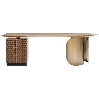Модерен, заоблен дизайн, метален издръжлив дървен офис бюро с чекмеджета красива маса за студийно кабинет