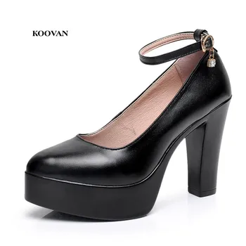 Koovan/Дамски обувки-лодка 2022, Обувки на висок Ток, Обувки за показване на модния Подиум, Дебела Модельная Работна Обувки От Естествена Кожа, Дебел е Голям Размер, Единична