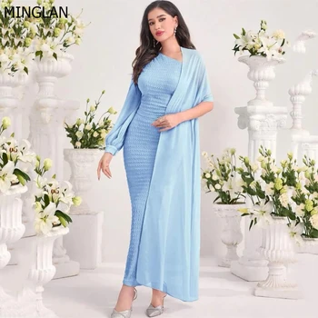 MINGLAN Елегантна синя рокля на Русалка с дълъг ръкав с едно рамо и намаляване на щиколотку, модерно официална вечерна рокля, новост 2023