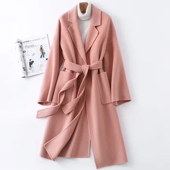 Есенно-зимния ново двустранно кашемировое палто 2022, дамско палто със средна дължина Hepburn, висококачествено палто от 100 % чиста вълна