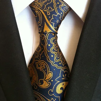 Нова мъжка вратовръзка в синьо и злато, коприна жакард вратовръзки с пейсли, бизнес вратовръзки за сватбеното парти за мъже
