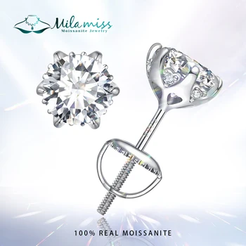 МИЛАМИСС Муассанит, ушна обици с околните сърцето цирконами, лаборатория diamond обици кръгли диаманти, за жени, подарък за участието, изискани бижута