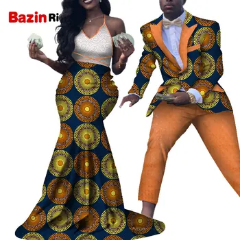 Подходяща За Двойки Облекло в Африканския стил, Сватбени Рокли За партита, Дрехи За Двойката, Секси Дълга Рокля и Мъжки Блейзър, Брючные Костюми WYQ352