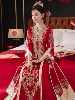 Yourqipao Xiuhe Clothing 2023 Китайското Традиционната Сватбена Рокля За Отношение На Младоженеца И Булката Комплект От Рокли, Vestidos De Новия За Сватбена Рокля