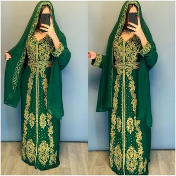 Марокански зелена дълга риза Абая Farasha Дубай роба, Дълга рокля със свободно шал Модни тенденции