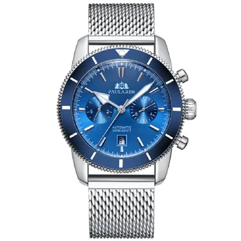 Мъжки автоматични механични часовници самостоятелно ликвидация от неръждаема стомана, черни, сини кожени часовници Super Heritage с голям циферблат 46 мм, океанските часовници
