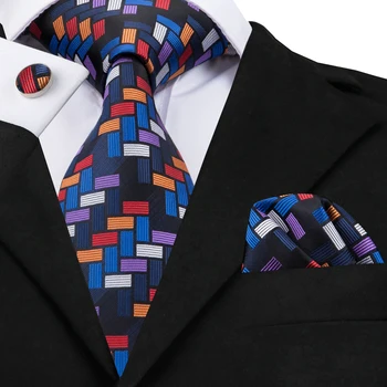 Hi-Tie Мъжки вратовръзки, луксозен му вратовръзка от ръчно изработени от естествена коприна тъкани от набор от връзки за мъже, бизнес сватбен вратовръзка на шията, квадратни копчета за ръкавели
