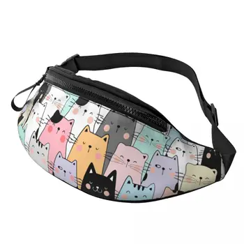 Модни цветни котки Поясная чанта за коте за пътуване, разходки, мъже, жени, анимационни животни, поясная чанта през рамо, чанта за телефон, пари