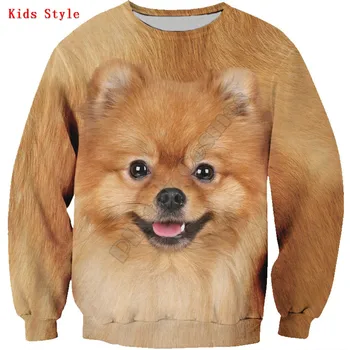 Детска hoody с шарени померанского шпиц, блузи с 3D принтом, пуловер, риза с дълги ръкави за момчета и момичета, детски hoody със забавни животни