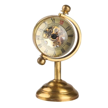 Ретро медни въртящ се глобус златни настолни механични джобен часовник с ръчно от Луксозен предмет на колекционерска стойност за домашния офис