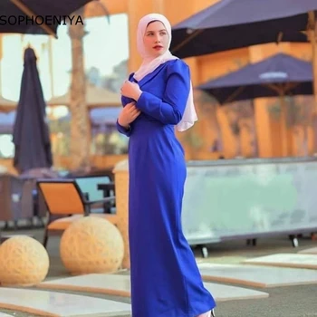 Новият пристигането на Кралската сини вечерни рокли с дълъг ръкав 2023, мюсюлманската рокля, дамски официални рокли с високо деколте, Robe de soirée femme