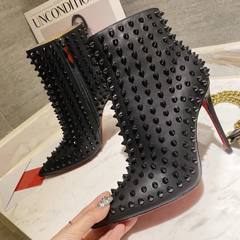 Висококачествени дамски обувки на висок ток, луксозни модни дамски обувки с лъскава червена подметка, класически дизайнерски обувки в стил ретро с висок ток 10 см 1376HJ