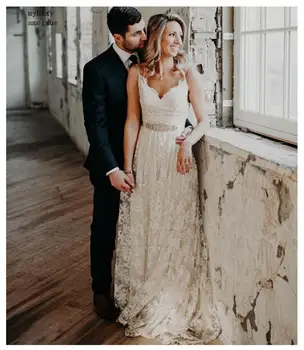 Неформалното евтина сватбена рокля цвят на слонова кост 2020 Трапецовидна форма с хрустальным колан за булката, секси сватбени рокли, романтични сватбени рокли Vestidos De Новия