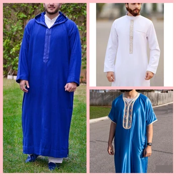 2023 Нов мъжки мюсюлмански хавлия на вертикални райета със средния ръкав, халат за баня от Саудитска Арабия, мъжки ислямски дрехи в Близкия Изток, Джуба Тоби