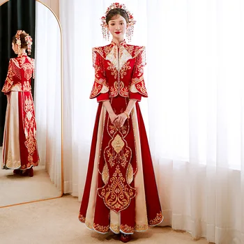 Yourqipao Xiuhe Облекло за булки 2023 Китайското Сватбена Рокля Дракон, Феникс Рокля С Бродерия Принцеса Плюс Размер Сватбени Рокли