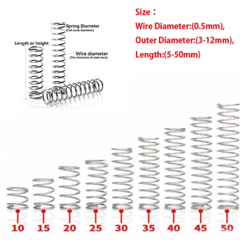 10шт 0,5 мм Външен диаметър 3-12 мм Налягане на компресия система от неръждаема стомана Малък диаметър пружинна тел