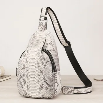 Мъжки малка нагрудная чанта от естествена екзотична кожа с змеевидным модел, чанта за през рамо в стил унисекс чанта-месинджър