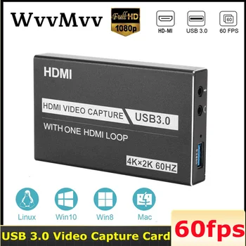 WVVMVV 4K USB 3.0 Карта заснемане на видео, която е съвместима с HDMI, 60 кадъра в секунда, 1080P HD Видео, Скубач За OBS Улавяне Игра на карти В реално Време