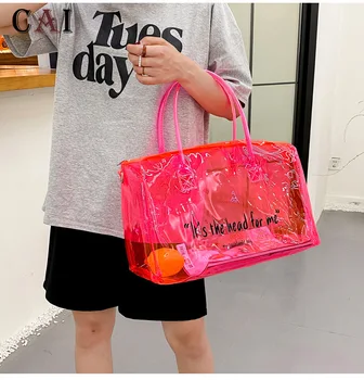 Дамски модни CAI, желеобразная прозрачна пластмасова пылезащитная пътна чанта, преносими чанти, чанта-месинджър с писмото принтом, чанти с цип