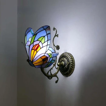 Европейските градински стенни лампи Тифани Butterfly Модерен стенен лампа за спални Реколта Безплатна доставка Художественото оформление на стени Wandleuchte