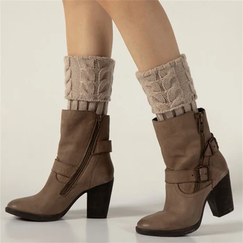 Дамски топли вълнени чорапи и жакард гети за крака, есен-зима, калъф за обувки от двойно трико, гамаши, украса за обувки