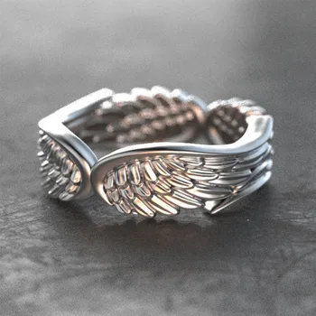 VENTFILLE Сребърен пръстен с крила на ангел, за жени, момичета, перо, пънк, реколтата, бижута, подарък за рожден ден, директна доставка