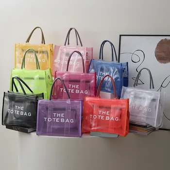 Лятна прозрачна чанта-тоут от PVC, дамски модни проста однотонная квадратна дамска чанта, дизайнерски плажната чанта за пазаруване, дамски чанти-месинджър