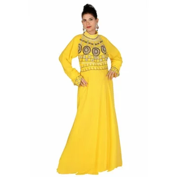 Жълт кафтан Елегантен Дубай женски Фараша Макси Жоржет-секси вечерна рокля европейските и американските модни тенденции