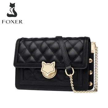 FOXER, класическа модерна женствена чанта от телешка кожа, марка чанта-месинджър, дамски ромбовидная решетка, ежедневни чанти през рамо на веригата за момичета