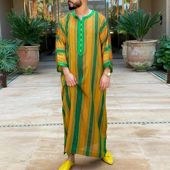 2023 Ново записване, мюсюлмански костюм, облекло в национален стил Саудитска Арабия, шарени цветен брояч, свободни мъжки халати за баня с дълъг ръкав