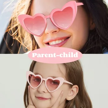 Кръгли слънчеви очила във формата на сърце за родители и деца, vintage слънчеви очила за деца и възрастни с ярки цветове, леки очила за спорт на открито
