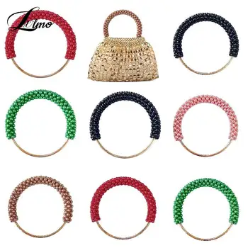 Елегантна перлена кръгла дръжка за чанта, метален пръстен, плетени многоцветни мъниста за дамски чанти, портфейли, рамка, аксесоари за чанти ръчна изработка, направи си сам