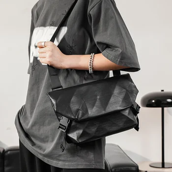Големи чанти с геометричен модел за мъже, чанта през рамо от изкуствена кожа, чанта за пазаруване, с ежедневни чанти
