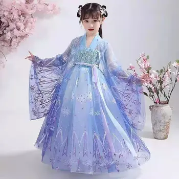 Китайското традиционната рокля за народни танци, пола с бродерия на феи за момичета, рокли на принцеси Hanfu за момичета, комплект детски празнични дрехи за cosplay