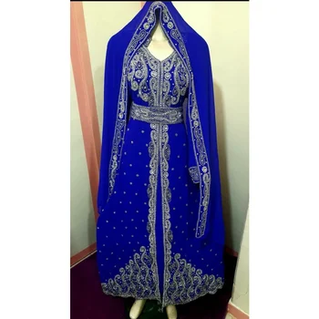 Синя рокля, африкански костюм шаферките, Абайя, дълга рокля, вечерна, расшитое мъниста, Дубай, Марокански дълга риза