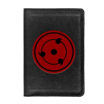 Класически символ на нинджа Шарингана, корици за паспорти, мъжки Дамски кожени тънка визитница за лична карта, портфейла, органайзер за документи за носене