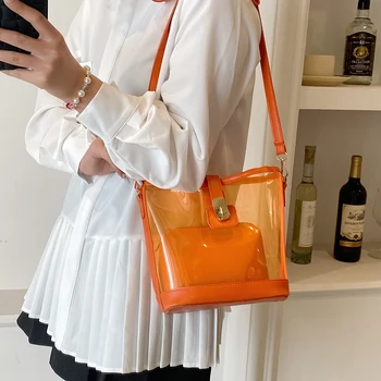 Дамски прозрачна чанта през рамо от PVC Прозрачна чанта Модни чанти за пазаруване Водоустойчива чанта през рамо за момичета 2023, однотонная чанта-месинджър