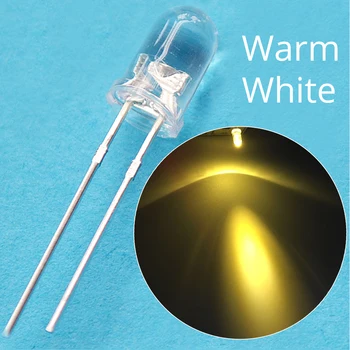 100шт 5 мм Прозрачен Кръгъл Топло Бяла Супер Ярък Водна Прозрачен САМ Светещи Топчета Електронен Компонент, който Излъчва Диод F5 Led Лампа