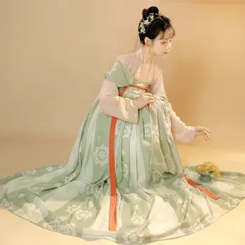 Зелен женски костюм Ханфу, рокля до гърдите на династията Тан, елегантен костюм принцеса на феите за cosplay, дрехи за участия в древен стил