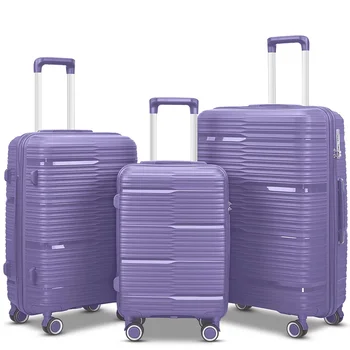 Комплекти за багаж от 3 теми, комплект куфари от ABS-пластмаса, TSA заключване, лилаво