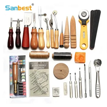 Sanbest Професионален набор от инструменти за бродерия от кожа, ръчно бродиран, перфорация, дърворезба, работно дупка, седло, канавка, набор от аксесоари САМ