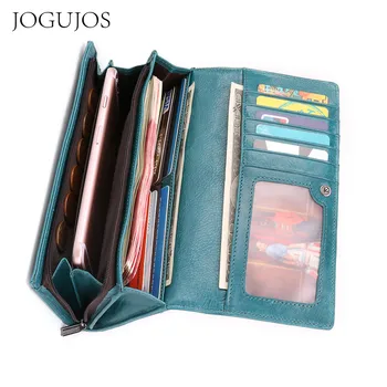 Дамски дълги портфейли JOGUJOS от естествена кожа, дизайн RFID, в чантата си-клатч, чанта за телефон, портфейл за монети, женски дълъг портфейл-държач за карти