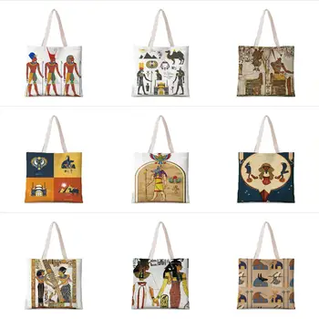 Множество чанта-тоут за пазаруване, египетска фреска, благородна холщовая чанта за момичета, голяма чанта през рамо, плажна чанта-тоут