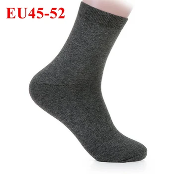 Плюс Голям Размер EU 45-52, високо качество на Обикновена Мъжки Чорапи с дълга Тръба, Бизнес Чорапи, 5 Двойки, Прости Памучни Мъжки Зимни Чорапи