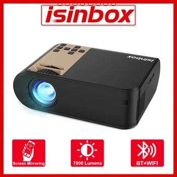 Проектор ISINBOX 1080P HD, 4K видео проектор 7000 Лумена Безжичен Екран Mirrorring Проектори за Домашно Кино, Bluetooth, WIFI