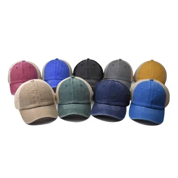 Бейзболна шапка, със защита от ултравиолетови лъчи, модни шапки в стил хип-хоп от промит памук и деним, регулируем дишаща мрежа шапка за жени