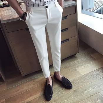 Нови ежедневни бели мъжки панталони, девятиточечные панталони, тънки дишащи удобни и висококачествени мъжки маркови бизнес панталони